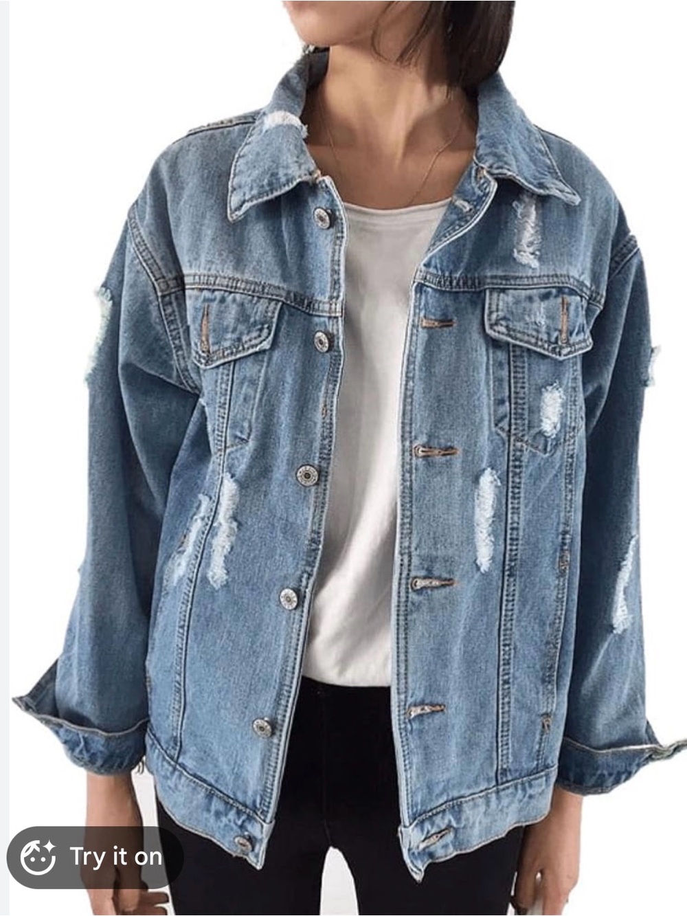 Distressed Light Blue Denim Jacket - Women's Jean Jacket